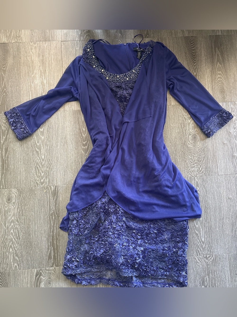 NWT Elegant Beaded dress with matching cardigan- Deep Royal Blue